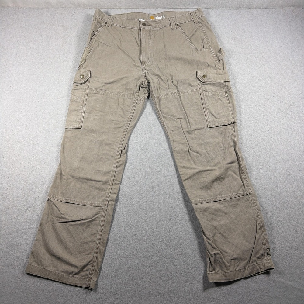 Carhartt Pants Mens 38x32 Beige Canvas Cargo Relaxed Fit Workwear Ripstop